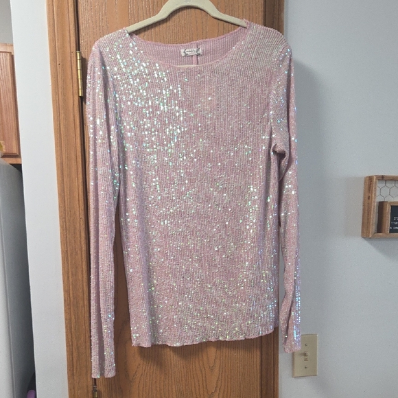 Sequin Long Sleeve Pink Blouse - Picture 1 of 11